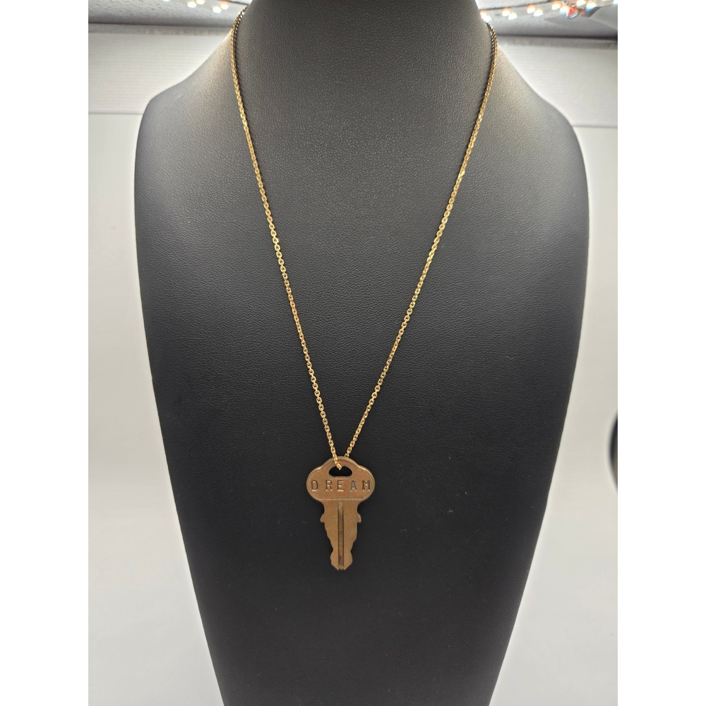 The Giving Keys Dream Hand Stamped Brass Key Pendant Necklace Gold Tone 18 Inch